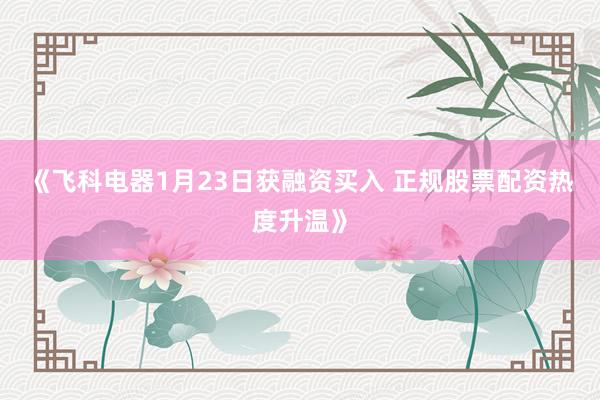 《飞科电器1月23日获融资买入 正规股票配资热度升温》