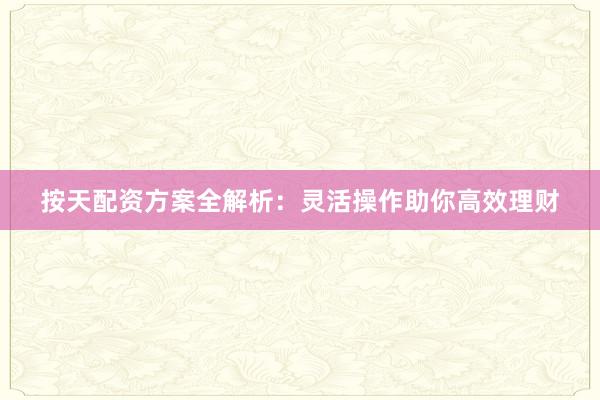 按天配资方案全解析：灵活操作助你高效理财