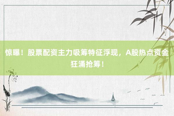 惊曝！股票配资主力吸筹特征浮现，A股热点资金狂涌抢筹！