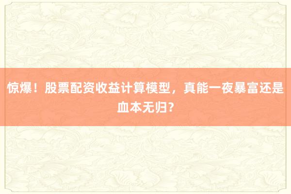 惊爆！股票配资收益计算模型，真能一夜暴富还是血本无归？