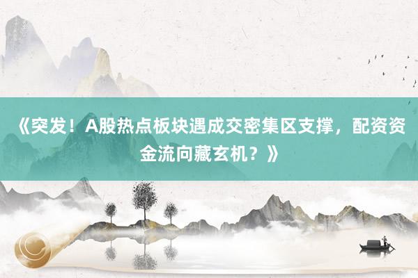《突发！A股热点板块遇成交密集区支撑，配资资金流向藏玄机？》