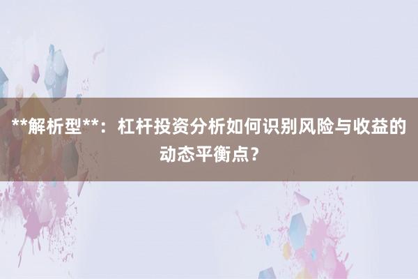 **解析型**：杠杆投资分析如何识别风险与收益的动态平衡点？
